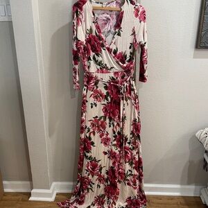 Hello Miz Floral Rose Faux Wrap Long Sleeve Maxi Dress XL